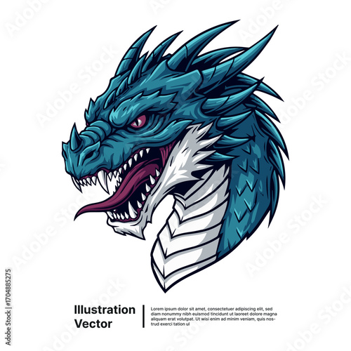 Majestic Blue Dragon Head Illustration Vector Art