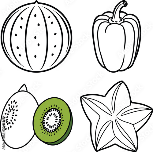 Set of different types of fresh fruits, isolated on a white background
