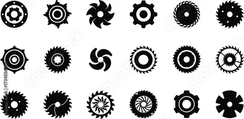 Collection of diverse circular saw blades and gears symbolizing industry and precision
