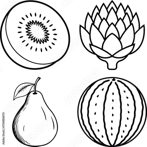 Set of different types of fresh fruits, isolated on a white background
