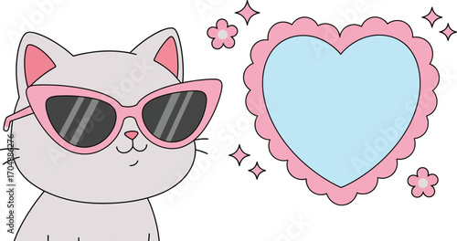 Cool cat wearing stylish sunglasses with a dreamy heart bubble