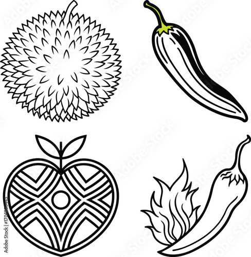 Set of different types of fresh fruits, isolated on a white background
