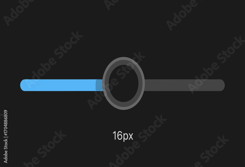 Minimalist slider bar user interface element on a dark theme background, used for adjusting parameters like size, with a value set at 16px for precision control