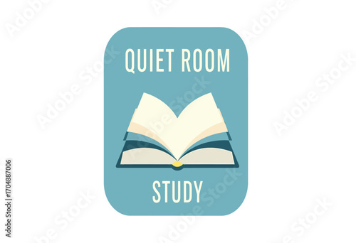 Minimalist emblem with an open book, perfect for concepts of knowledge, literature, and dedicated silent study areas