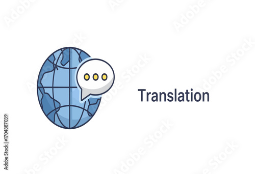 Flat line vector icon representing world language translation, global communication, and multilingual support services on a white background