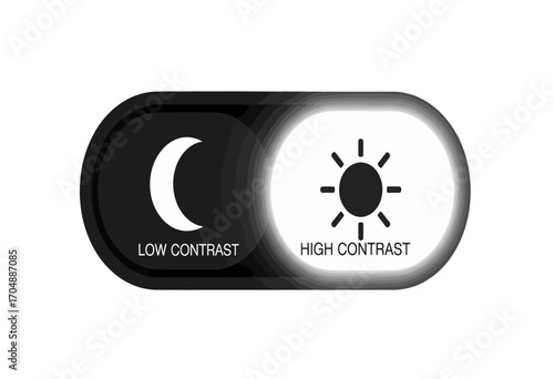User interface toggle switch for high and low contrast modes, featuring sun and moon icons representing day and night themes for display accessibility