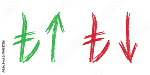 Hand drawn turkish lira currency symbol Growth and fall profit with arrow up and down Brush stroke doodle Element for design