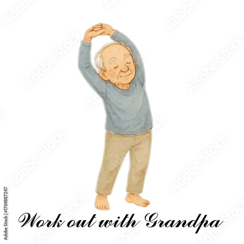 Work out with grandpa in water color style