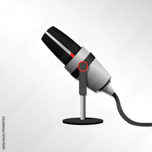 Podcast microphone vector illustration in clean flat 2D style. Perfect for podcast covers, audio production graphics, streaming visuals, broadcasting, radio shows, and digital content design.