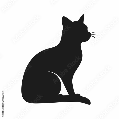 Vector illustration of cat sitting calmly with curved tail
