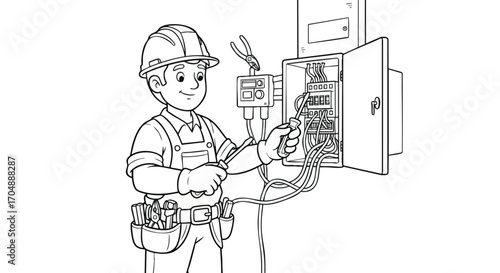 Electrician at Work Installing Electrical System Home Repair Electrical Maintenance