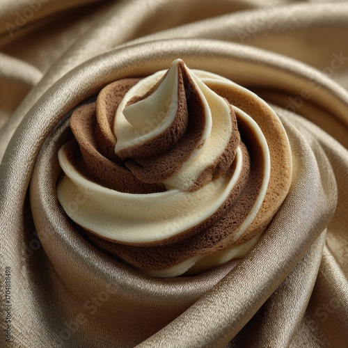 Swirled ice cream on a draped fabric