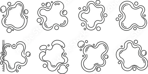 Abstract fluid shapes with small bubbles, line art design elements for creative projects