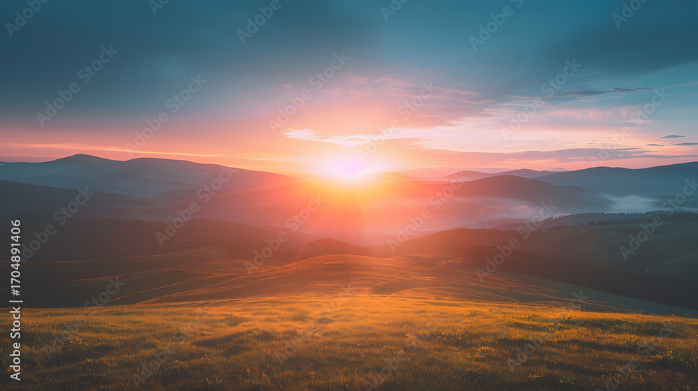 Obraz premium Majestic Symmetrical Sunrise Landscape / 장엄한 대칭 일출 풍경
