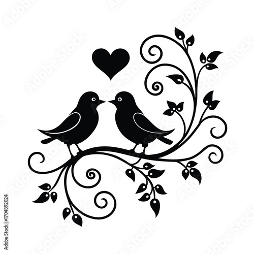 romantic love birds on floral branch vector decor 