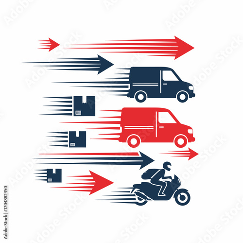 Fast delivery vehicles with arrows, representing speed and efficient transportation.