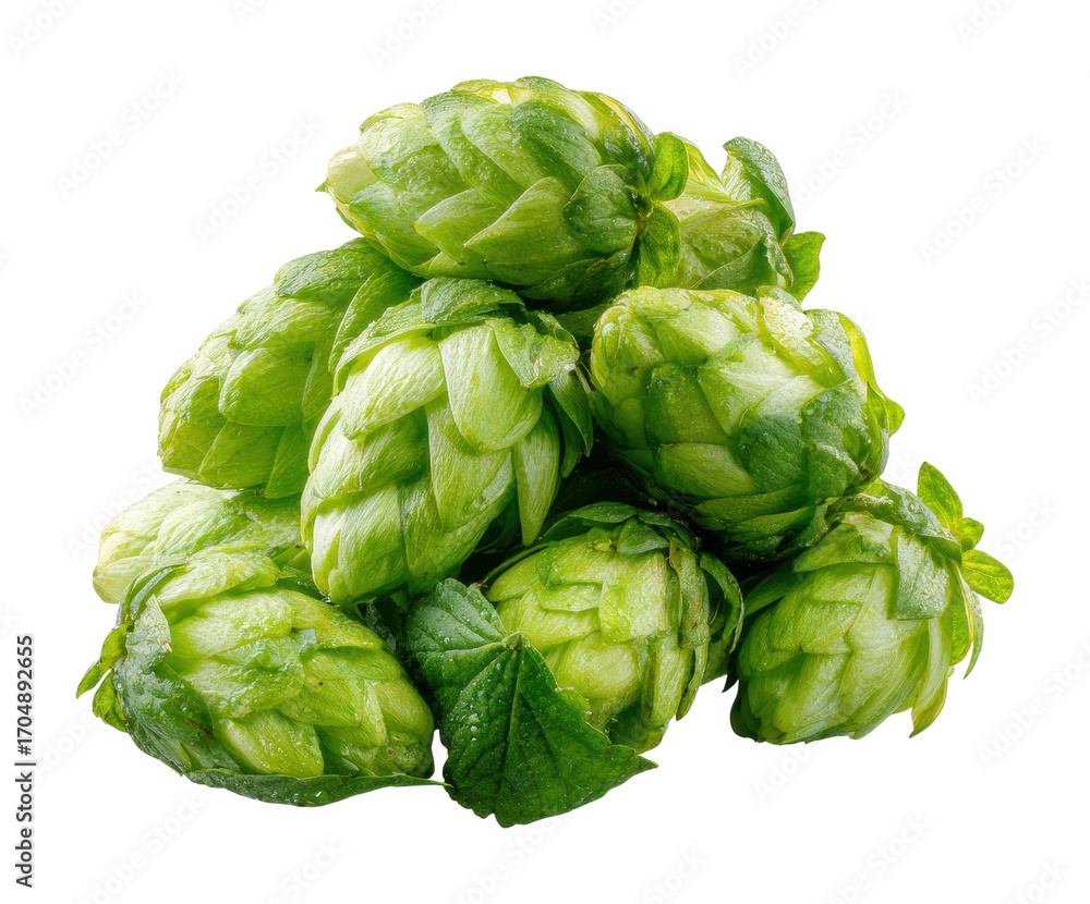 Fototapeta premium Harvesting fresh hops brewery food green environment isolated on transparent background