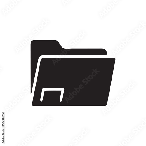 This vector folder icon illustrates a clean silhouette with a paper detail inside, representing digital storage and organization. Perfect for user interfaces, websites, presentations, or any graphic d