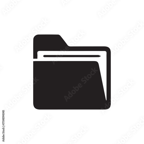 This vector folder icon illustrates a clean silhouette with a paper detail inside, representing digital storage and organization. Perfect for user interfaces, websites, presentations, or any graphic d