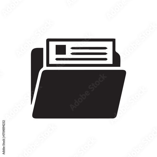 This vector folder icon illustrates a clean silhouette with a paper detail inside, representing digital storage and organization. Perfect for user interfaces, websites, presentations, or any graphic d