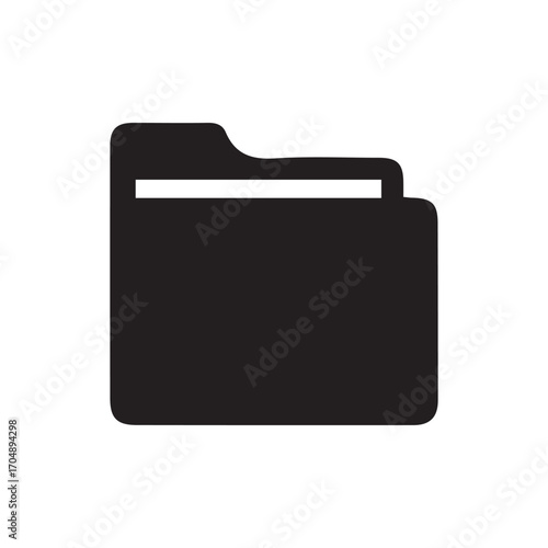 This vector folder icon illustrates a clean silhouette with a paper detail inside, representing digital storage and organization. Perfect for user interfaces, websites, presentations, or any graphic d