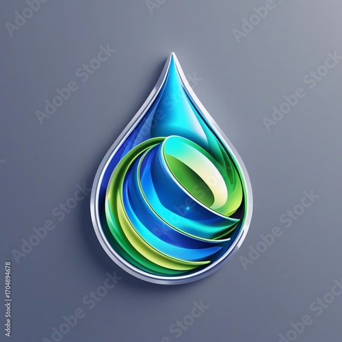 Elegant Water Drop Logo Design with Swirling Green and Blue Elements