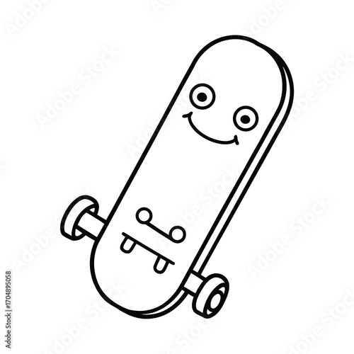 smiling skateboard outline on white background