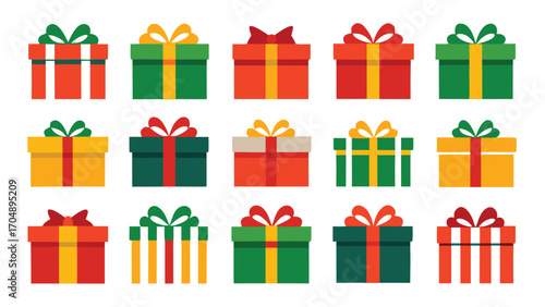 Christmas gift box set, New Year presents, gift boxes, vector illustration on transparent background