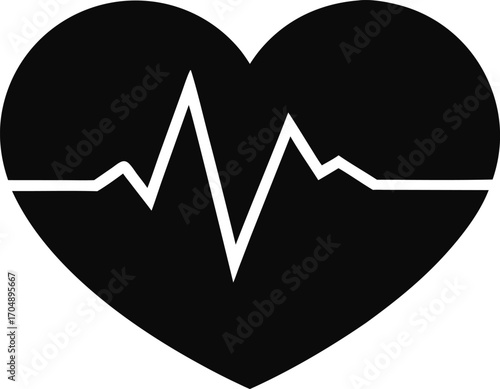 Silhouette Vector Illustration of a Heart with Pulse Line