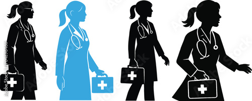 Female doctor silhouette bundle set professional medical career icon representation 