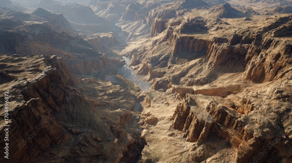 Obraz premium Grand Canyon Panorama: An aerial view of the Grand Canyon, a geological marvel, with its dramatic rock formations, vast expanse, and the flowing river below.