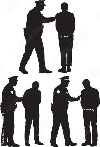 Police officers arresting suspects silhouette