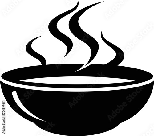 Silhouette Vector Illustration of a Steaming Soup Bowl