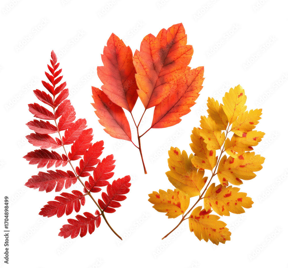 Fototapeta premium Autumn leaves collection nature botanical isolated on transparent background