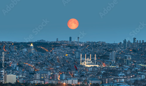 Fototapeta Naklejka Na Ścianę i Meble -  Ankara, Capital city of Turkey with full moon 