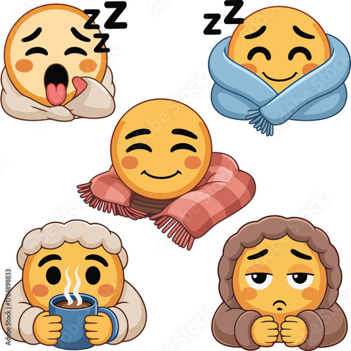 Yellow round characters wrapped in blankets and scarves vector