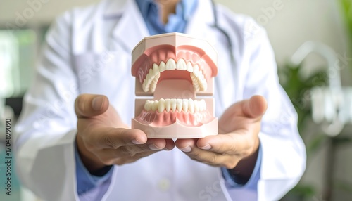 Doctor holding a model of teeth