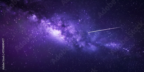 Stunning purple nebula galaxy with distant stars and a futuristic ring structure