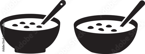 Two bowls of cereal with spoons silhouette