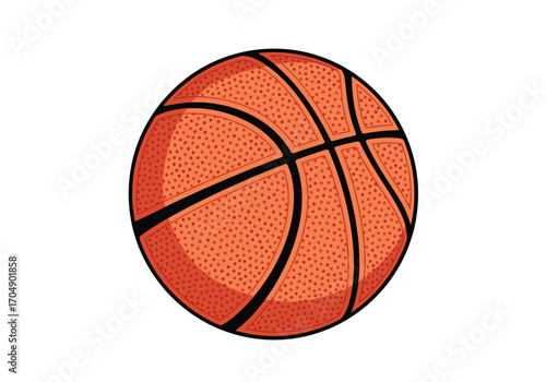 Close up of a basketball with black lines on a white background.