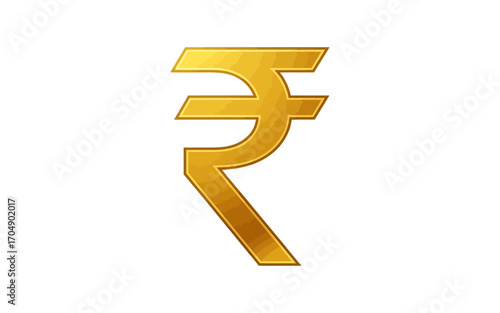 Illustration of a golden indian rupee symbol with a textured surface on a plain white background view