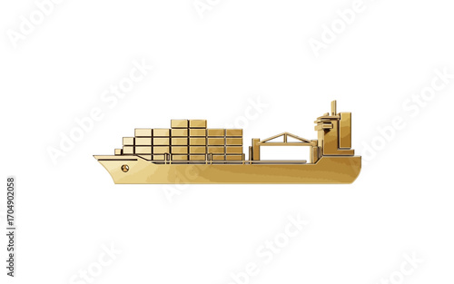 Golden container ship transporting cargo boxes across the sea in a stylized maritime transportation icon