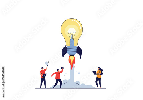 Launching a new idea with a rocket powered by innovation and creativity.
