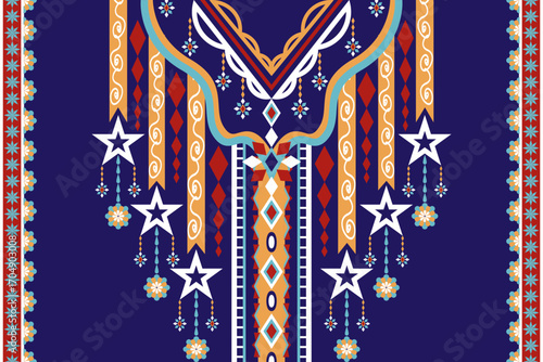 Geometric traditional ethnic pattern. Necklace flower jewelry. Neckline embroidery decoration, collar designs for women's fashion backgrounds, clothes, and jewelry.- Vector illustration
