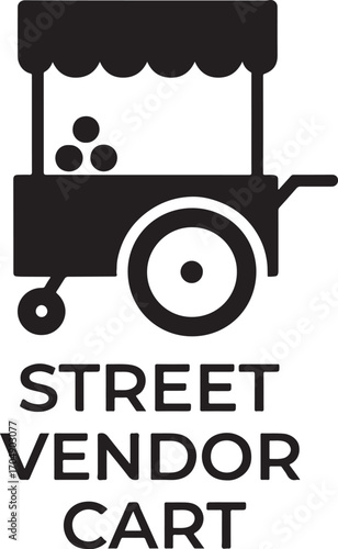 Silhouette vector of street vendor cart icon representing urban culture, food, and local business.