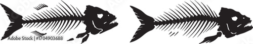 Two detailed fish skeletons silhouette