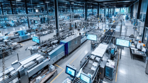 Aerial View of Modern Industrial Factory with Advanced Machinery, Automated Production Lines, and High-Tech Equipment for Manufacturing Processes