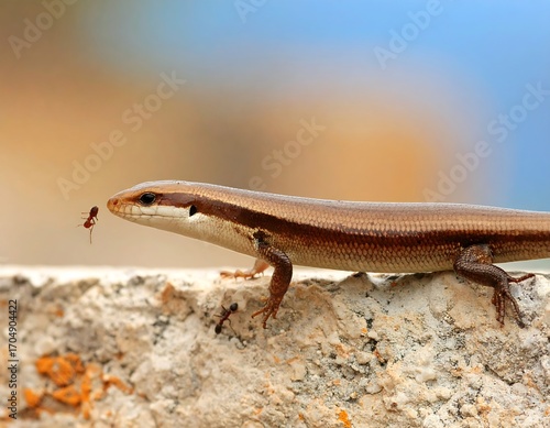 Lizard hunting a fly