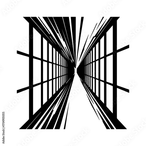 Abstract tunnel with converging lines with transparent background
