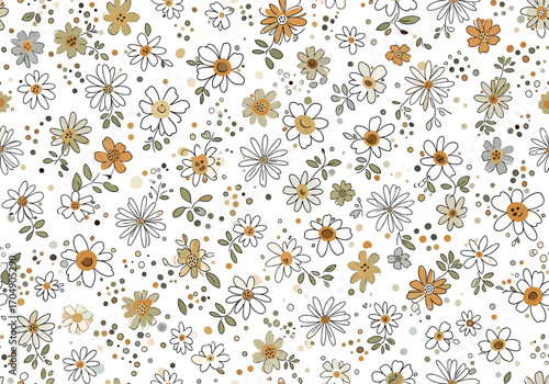 Delicate hand-drawn floral pattern with scattered small flowers and leaves.